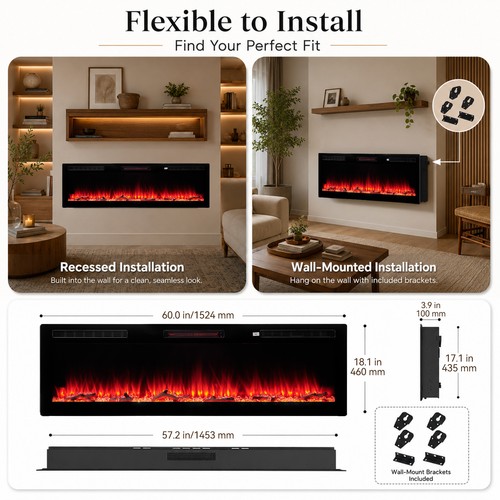 Wall media fireplace 60 - media,